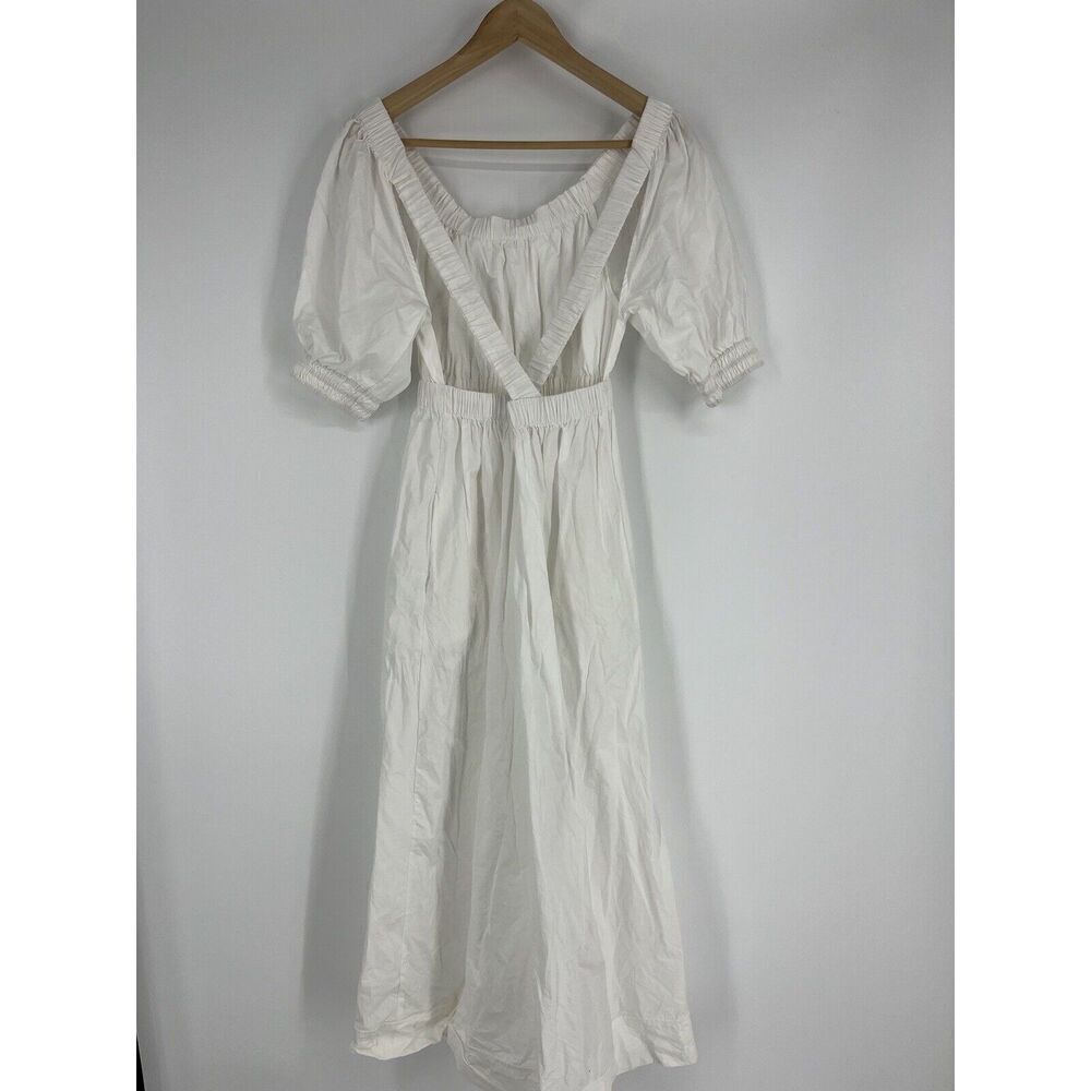 Free People Dress Size XS Womens White Midi Maxi Open Back Puff Sleeve Romantic - Picture 6 of 11